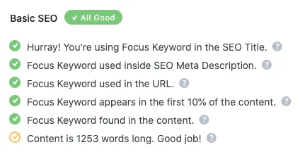 A screenshot of a well optimized post using the SEO tool "Surfer SEO".