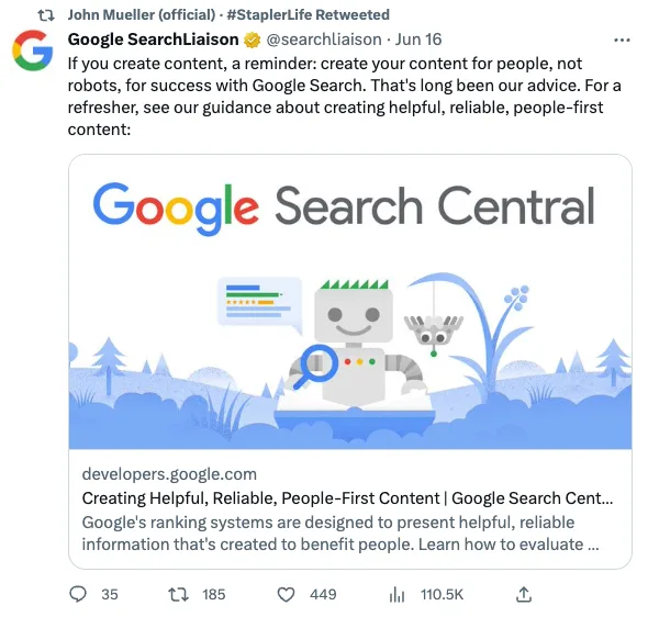John Mueller and Google SearchLiaison on Twitter are great sources of SEO knowledge and advice.